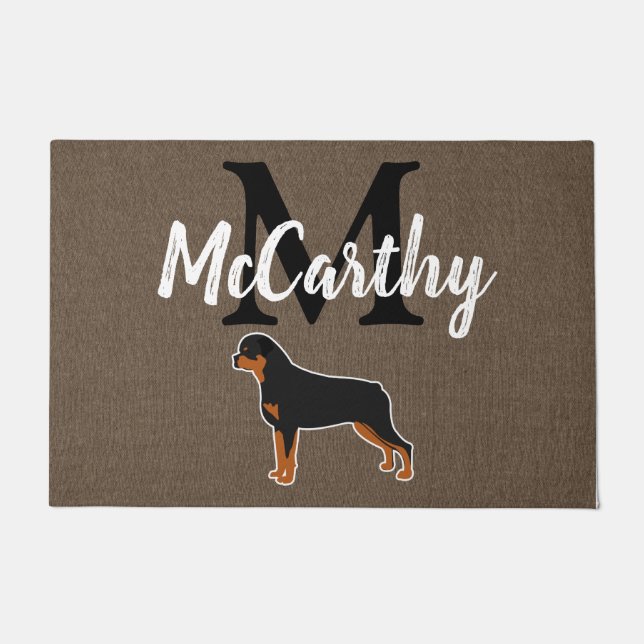Rottweiler Rottie Rustic Monogram Personalised Doormat (Front)