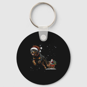 Rottweiler Santa Christmas Tree Lights Ugly Pajama Key Ring