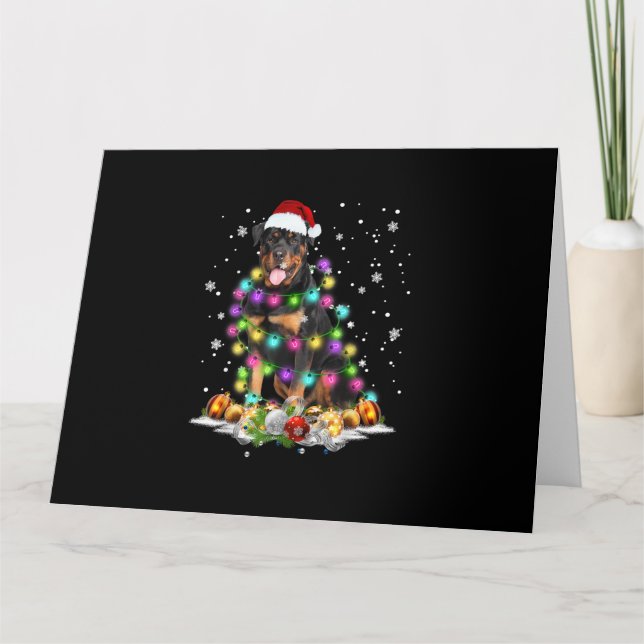 Rottweiler Santa Christmas Tree Lights Xmas Card (Front)