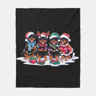 Rottweiler Santa hat antlers elf Christmas lights Fleece Blanket