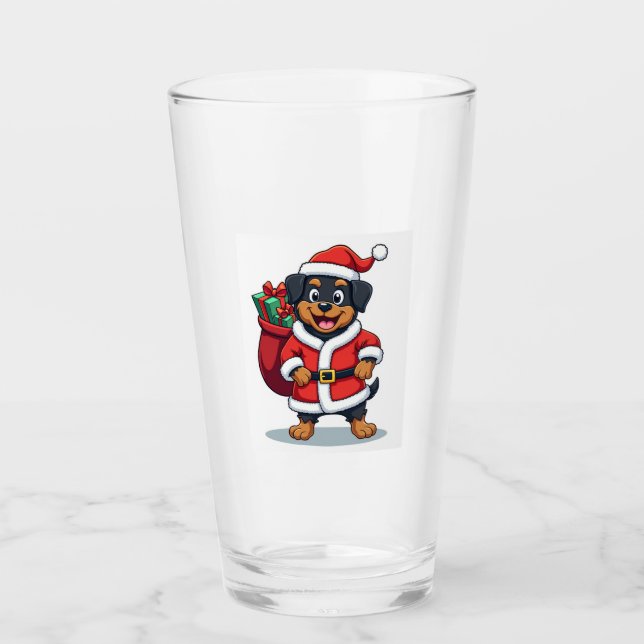 Rottweiler Santa�s Helper Glass (Front)