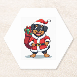 Rottweiler Santa�s Helper Paper Coaster