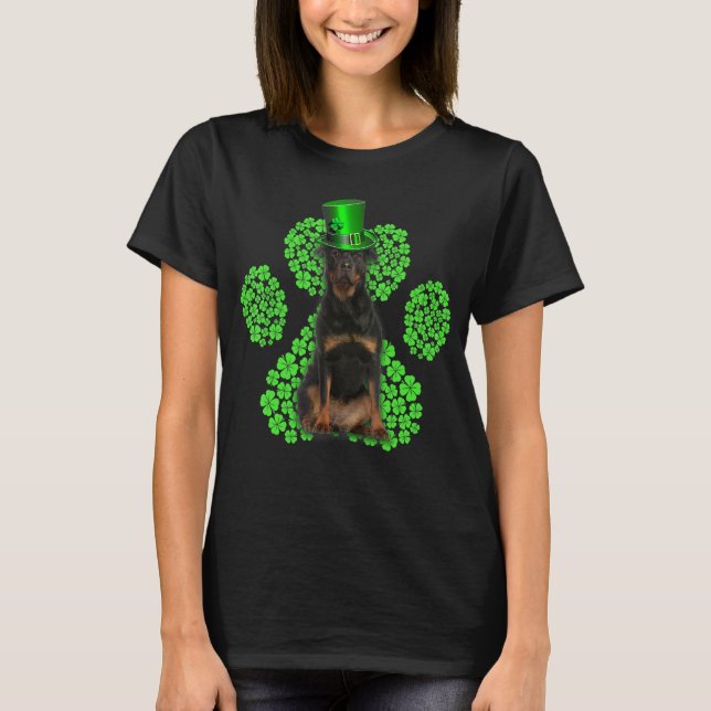 Rottweiler Shamrock Paw Clovers St Patrick S Day T-Shirt (Front)