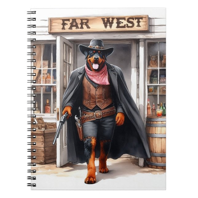Rottweiler Sheriff in Far West Saloon Watercolor Notebook (Front)