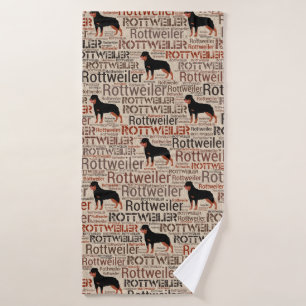 Rottweiler silhouette and word art pattern bath towel