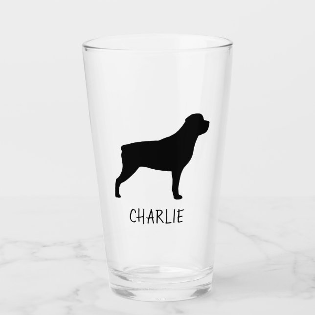 Rottweiler Silhouette Personalised Rottie Lover's Glass (Front)