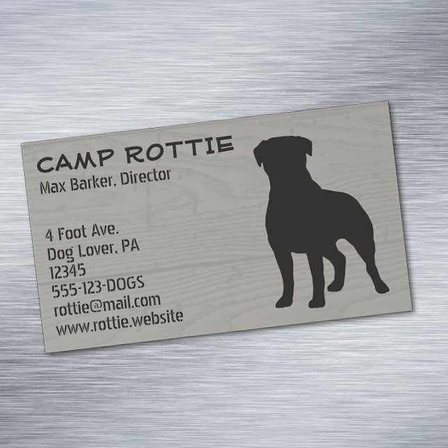Rottweiler Silhouette | Rottie Pet Dog |Wood Style Magnetic Business Card (Creator Uploaded)