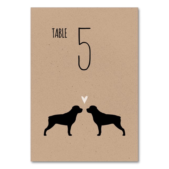 Rottweiler Silhouettes Dogs Wedding Reception Table Number (Front)