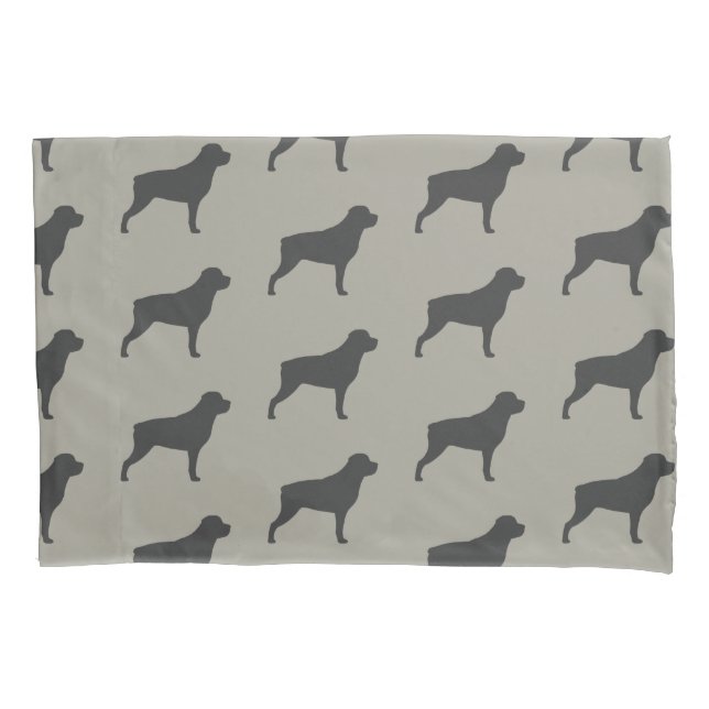 Rottweiler Silhouettes Pattern Grey Pillowcase (Front)