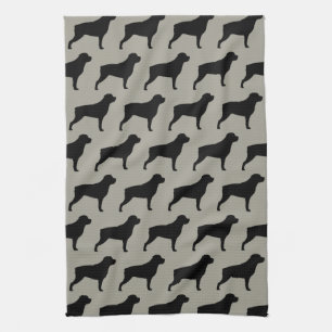 Rottweiler Silhouettes Pattern Grey Tea Towel