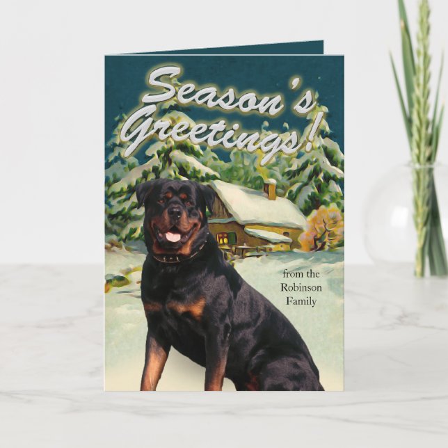 Rottweiler Snow Cabin Christmas Cards (Front)