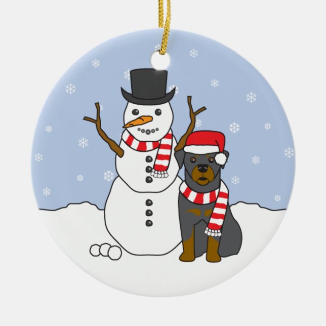 Rottweiler & Snowman Ornament (Front)