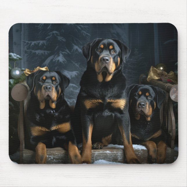 Rottweiler Snowy Sleigh Christmas Decor  Mouse Pad (Front)