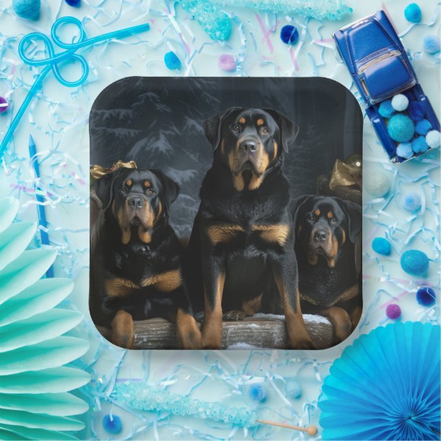 Rottweiler Snowy Sleigh Christmas Decor  Paper Plate (Party)