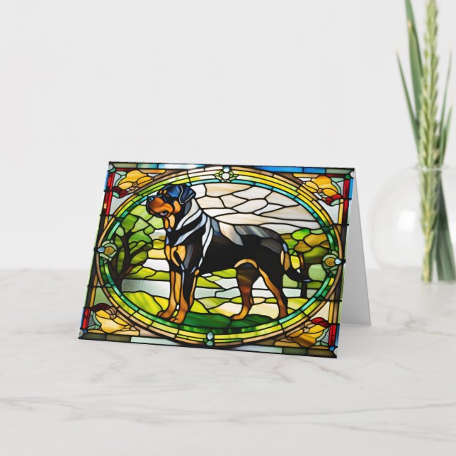 Rottweiler Stained Glass Card (Front)