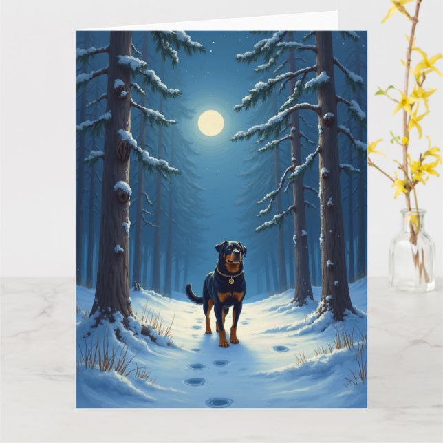 Rottweiler Starry Forest Hike Christmas Painting Card (Yellow Flower)