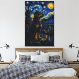 Rottweiler Starry Night Oil Painting – Van Gogh In Canvas Print