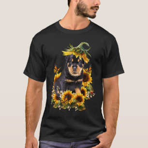 Rottweiler Sunflower Butterfly Cute Dog T-Shirt