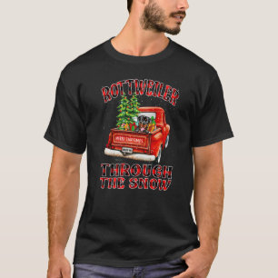Rottweiler Through The Snow Christmas Truck Plaid  T-Shirt