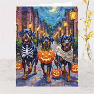 Rottweiler Trick-or-Treating In Halloween Costumes Card