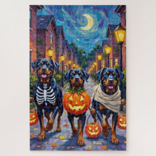 Rottweiler Trick-or-Treating In Halloween Costumes Jigsaw Puzzle