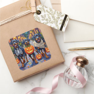 Rottweiler Trick-or-Treating In Halloween Costumes Square Sticker