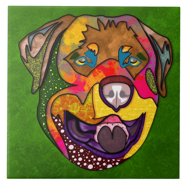 Rottweiler ugly dog face ceramic tile (Front)