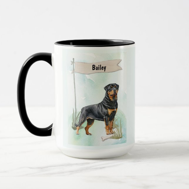 Rottweiler Watercolor Personalised Dog Mug (Left)