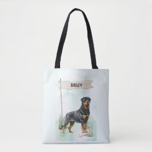 Rottweiler Watercolor Personalised Dog Tote Bag