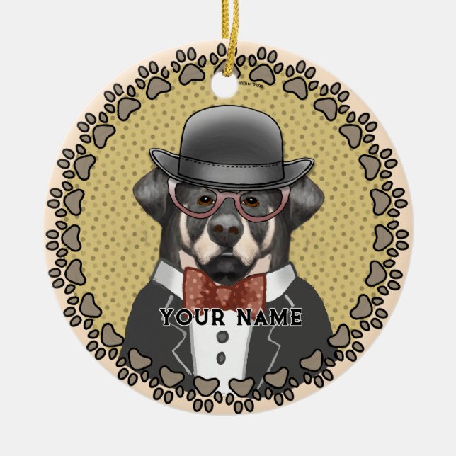 Rottweiler Wearing Glasses  Ceramic Tree Decoration (Front)