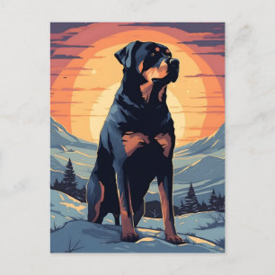 Rottweiler winter mountain forest during sunset postcard
