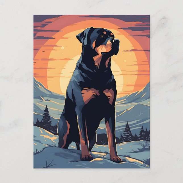 Rottweiler winter mountain forest during sunset postcard (Front)