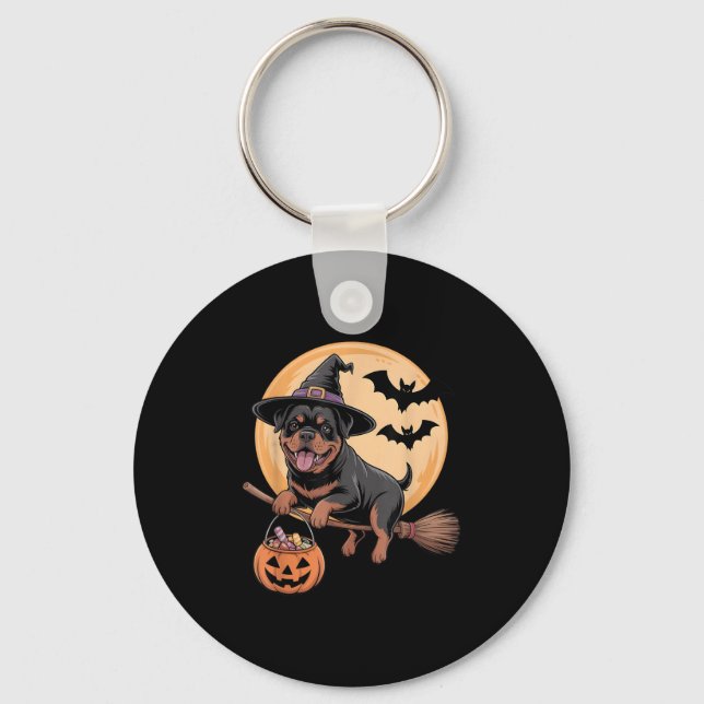 Rottweiler Witch Hat Pumpkin Halloween Costume Men Key Ring (Front)