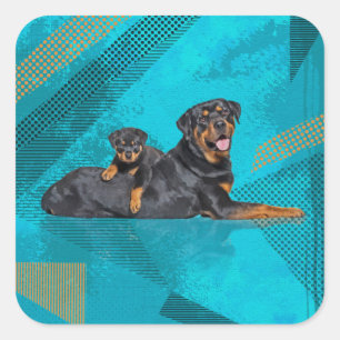 Rottweiler with a puppy square sticker