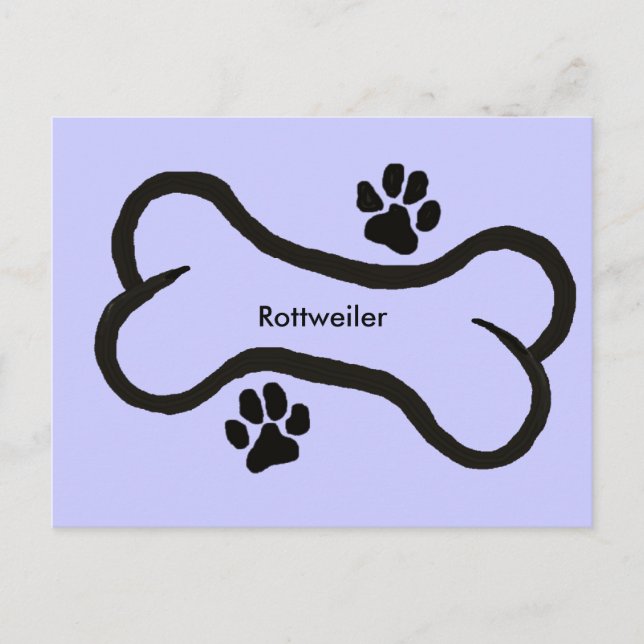 Rottweiler with Bone N Pawprint Design Postcard (Front)
