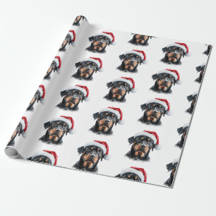 Rottweiler with Santa Hat Wrapping Paper