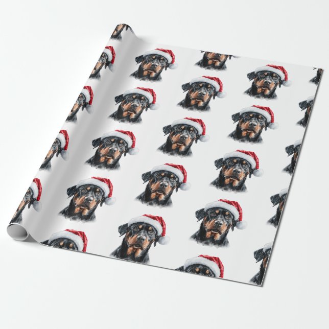 Rottweiler with Santa Hat Wrapping Paper (Unrolled)