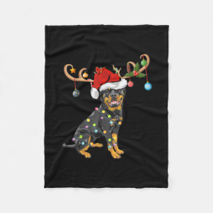 Rottweiler Xmas Gift Santas Reindeer Rottweiler Fleece Blanket