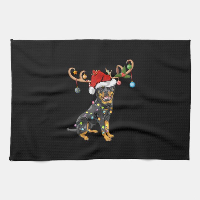 Rottweiler Xmas Gift Santas Reindeer Rottweiler Tea Towel (Horizontal)