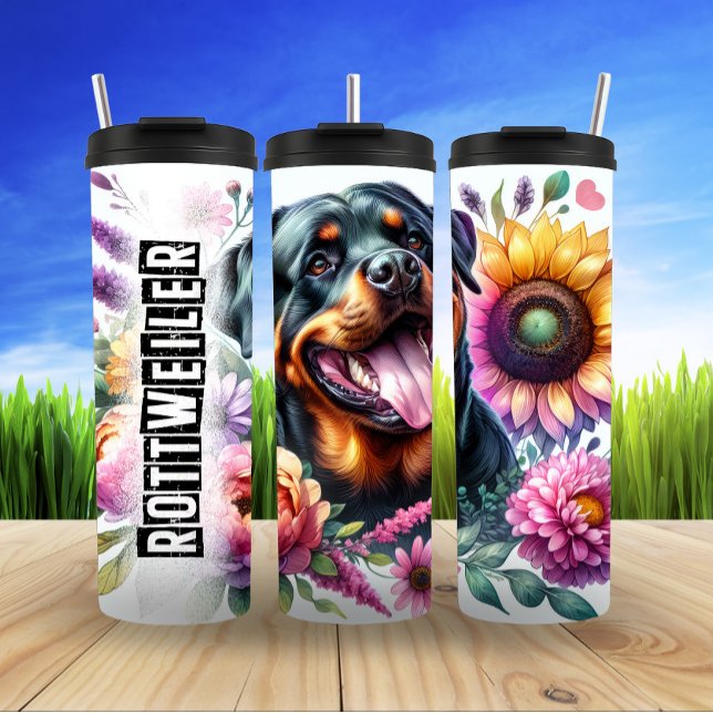 Rottweiler's Floral Majesty Thermal Tumbler (Creator Uploaded)