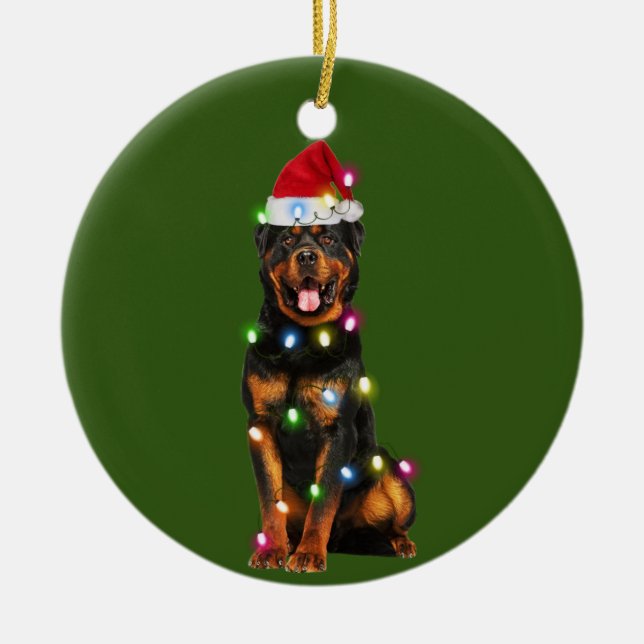 Rottweilers With Christmas Scafts Santa Hat Ceramic Tree Decoration (Front)
