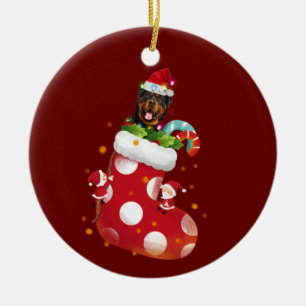Rottweilers With Hat Sock Christmas Ceramic Tree Decoration