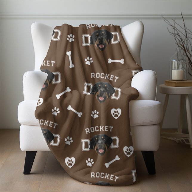 Rottweiller Dad, Brown Custom Name Repeat Fleece Blanket (Creator Uploaded)