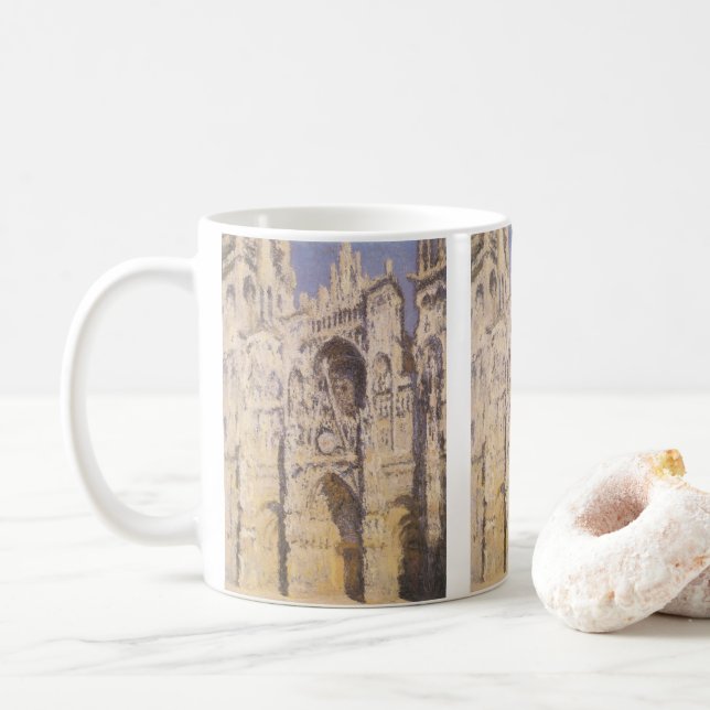 Rouen Cathedral, Harmony Blue Gold by Claude Monet Coffee Mug (With Donut)