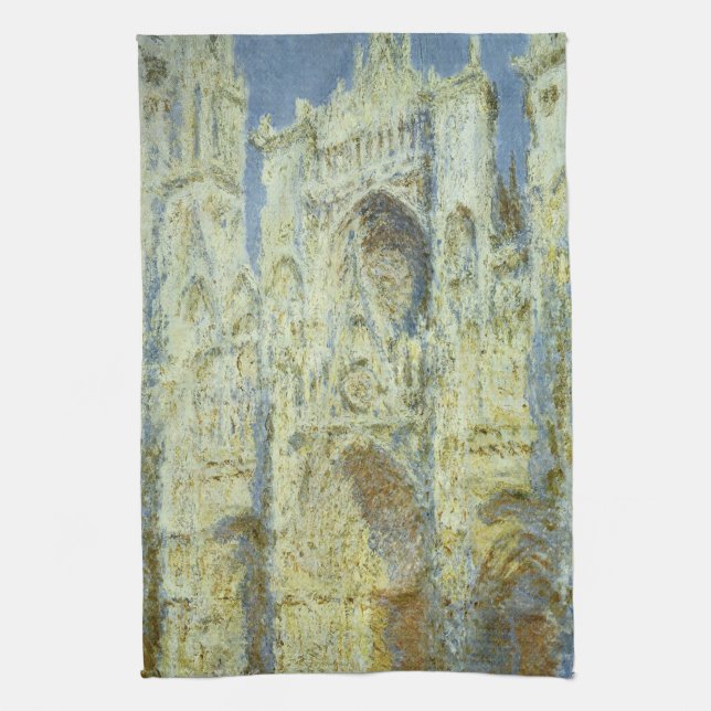 Rouen Cathedral West Facade Sunlight, Claude Monet Tea Towel (Vertical)