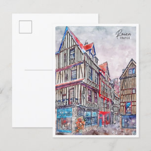 Rouen France vintage travel watercolor Postcard