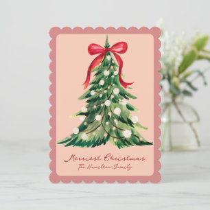 Rouge Coquette Ornate Rococo Bow Christmas tree Holiday Card