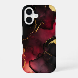 Rouge Impérial Luxury Deep Red Marble Gold iPhone 16 Case