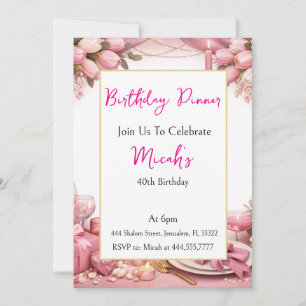 Rouge Pink, Elegant Girly Birthday Dinner Luxury Invitation