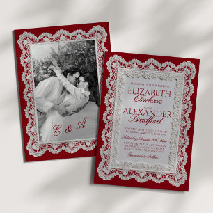 Rouge Red Old Money Lace Wedding Invitation